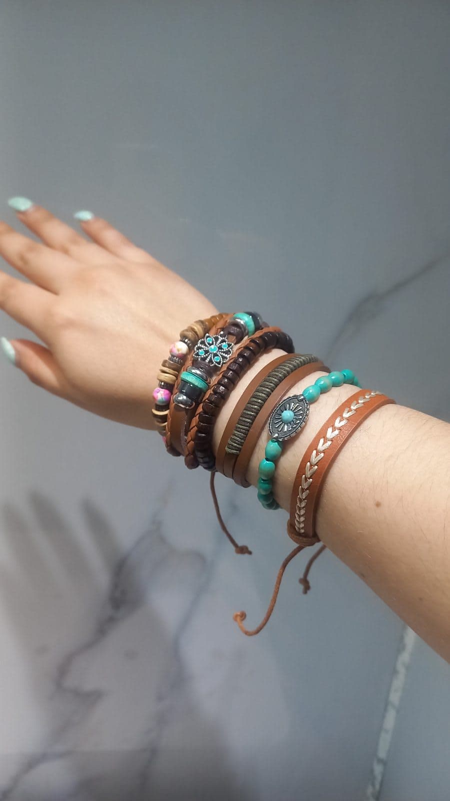 Set 6 Pulseras Madera y Turquesa TS-06